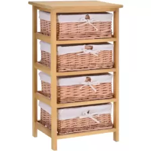 image of 4 Drawer Wicker Basket Storage Shelf Unit Wooden Frame Home Natural - Homcom