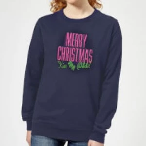 Image of National Lampoon Merry Christmas (Kiss My @$$) Womens Christmas Sweatshirt - Navy - XS - Navy
