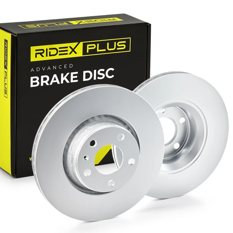 Image of RIDEX PLUS 82B0337P Brake disc Front Axle, Vented, Grey Cast Iron, Coated, High-carbon, with bolts/screws Grey Cast Iron Brake Disc (82)