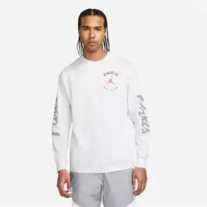 Image of Air Jordan Paris Saint Germain Long Sleeve T Shirt Mens - Grey