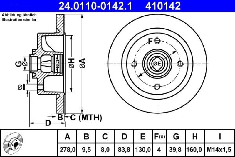 Image of ATE 24.0110-0142.1 Brake disc solid Brake Disc (82)
