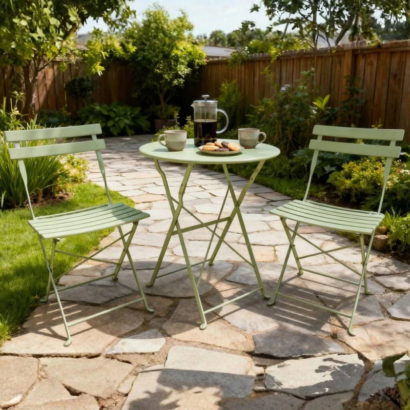 Image of Home Source Bistro Set Outdoor Patio Garden Furniture Table & 2 Chairs Metal in Green Green Unisex