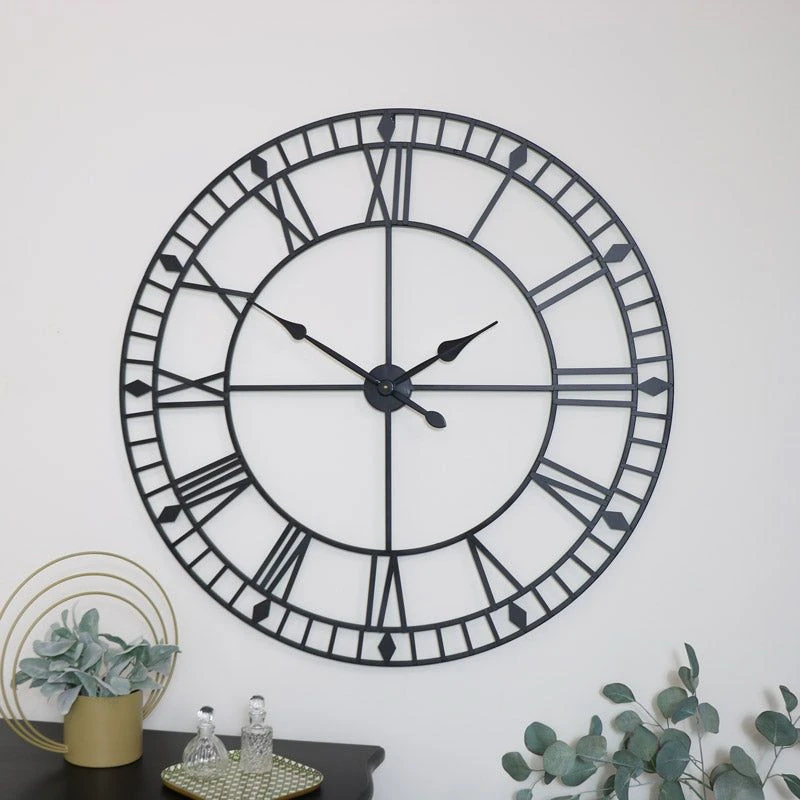 Image of Melody Maison Extra Large Black Metal Skeleton Clock 100cm X 100cm Black