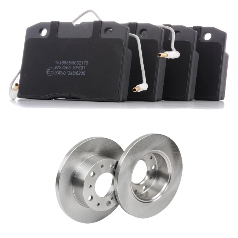 Image of RIDEX 3405B2504 Brake disc and pads set Front Axle, Brake Disc Type: Solid, incl. wear warning contact Brake Set,disc brakes (3405)