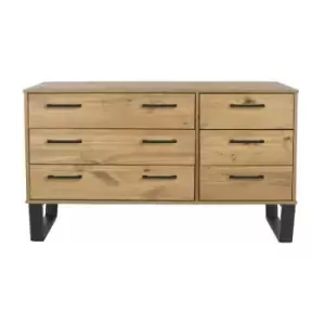 Image of 3+3 Drawer Wide Chest of Drawers Antique Wax Finish