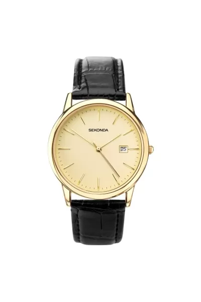 Thomson 38mm Gold Watch Round Case Champagne Dial