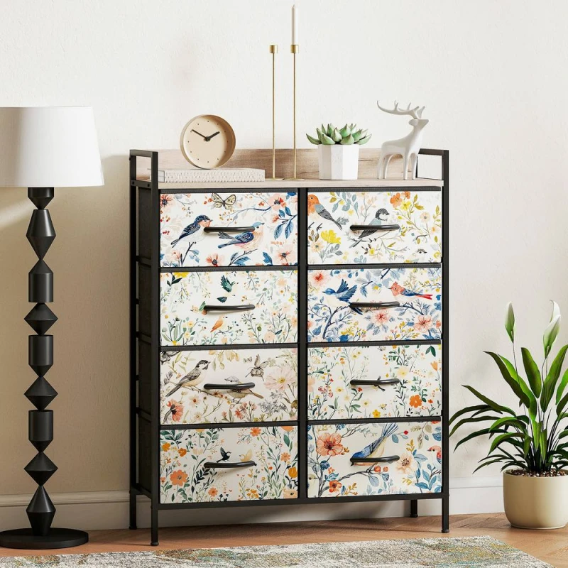 Image of Homcom 8-Drawer Chest Of Drawers, Fabric Dresser, White