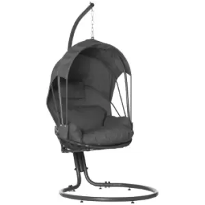 Image of Outsunny Hanging Egg Chair Swing Hammock Chair With Stand Retractable Canopy - Grey