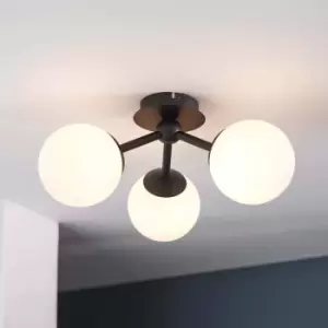 Image of Ensora Lighting Pulsa 3 Light Semi Flush Ceiling Light - Matt Black
