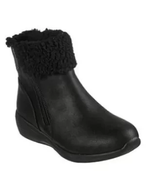 Image of Skechers Arya New Rumour Sherpa Fold Over Zip Up Boots, Black, Size 3, Women