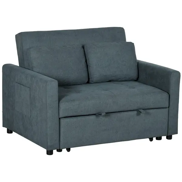 Image of HOMCOM 2 Seater Sofa Bed Convertible Bed Settee With Cushions Pockets Grey