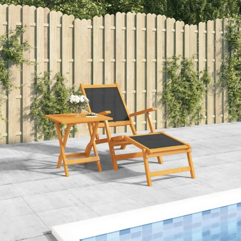 Image of VIDAXL Outdoor Deck Chair with Table Solid Wood Acacia and Textilene Vidaxl 8720287177814