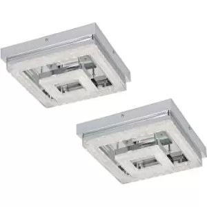 Image of 2 PACK Wall Flush Ceiling Light Chrome Shade Chrome Clear Plastic Crystal LED