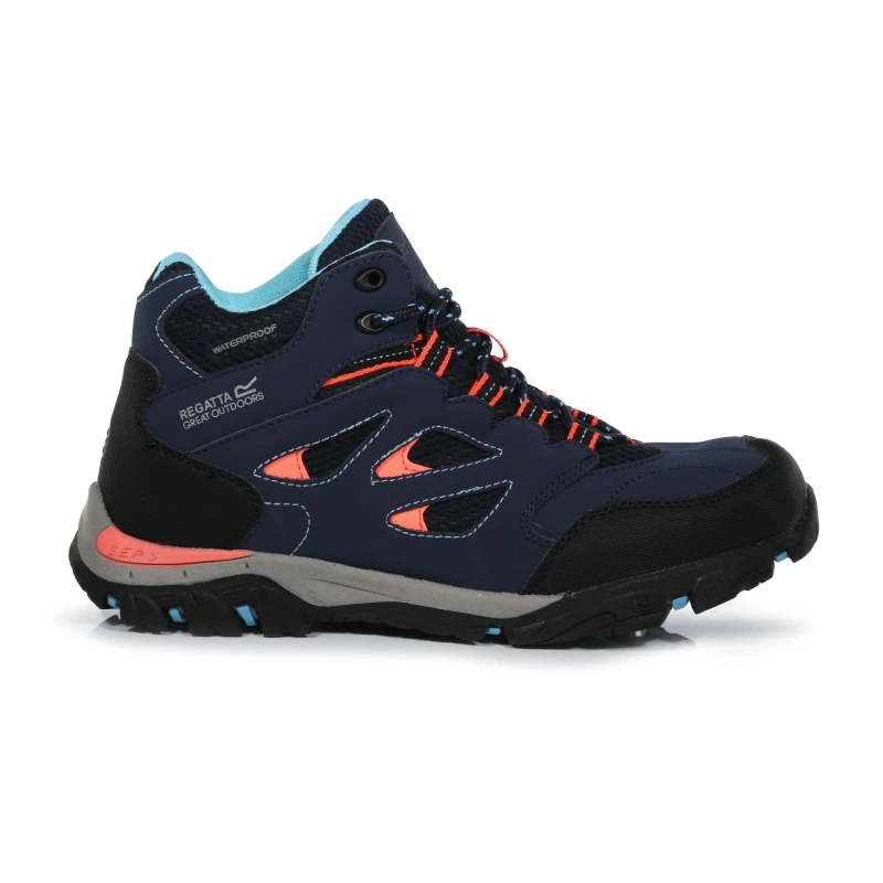 Image of Regatta Boys & Girls Holcombe IEP Isotex Waterproof Walking Boots UK Size 1 (EU 33) Navy/Fier Cora; RKF573-K2T-1