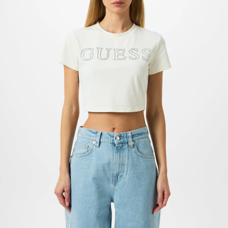 Image of Guess Couture Cropped T-Shirt - White White 8