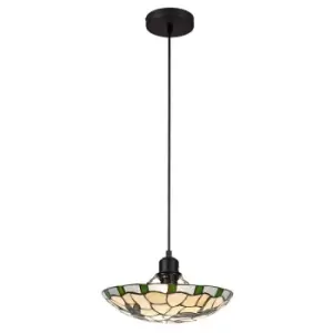 1 Light Ceiling Pendant E27 With 35cm Tiffany Shade, Green, Clear Crystal, Black - Luminosa Lighting