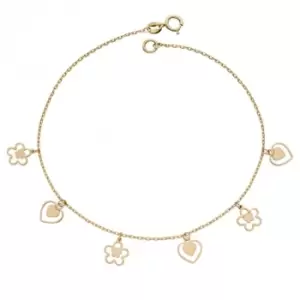 image of 9ct Yellow Gold Heart and Flower Charm Bracelet GB508