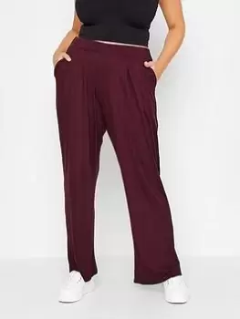 Image of Yours Pleat Front Wide Leg Trousers - Plum, Purple, Size 30-32, Women