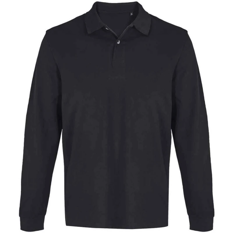 Image of SOL'S Mens Pique Long-Sleeved Polo Shirt in Black Size: Large Black Male L