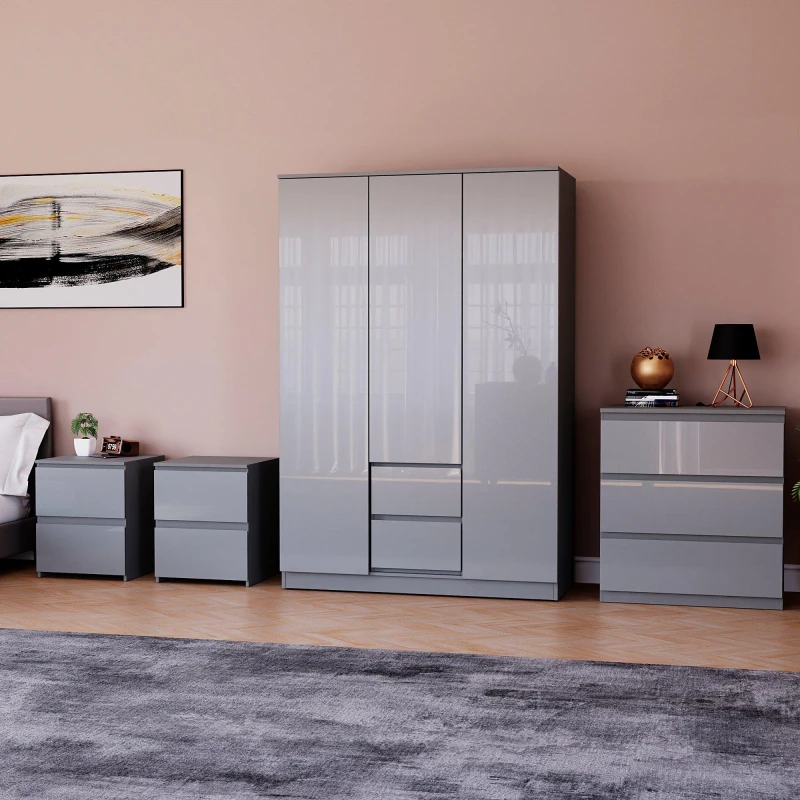 Image of Lassic Vida Designs Glinton Gloss 4 Piece Bedroom Set 6 Grey unisex 4 Piece
