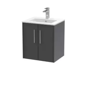 image of Hudson Reed Juno 500mm Wall Hung 2 Door Vanity & Minimalist Basin - Graphite Grey