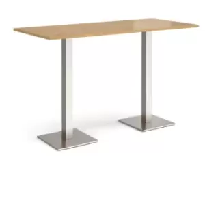 Image of Brescia rectangular poseur table with flat square brushed steel bases 1800mm x 800mm - oak