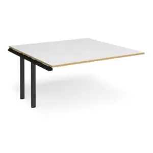 Image of Adapt boardroom table add on unit 1600mm x 1600mm - Black frame and white top with oak edging