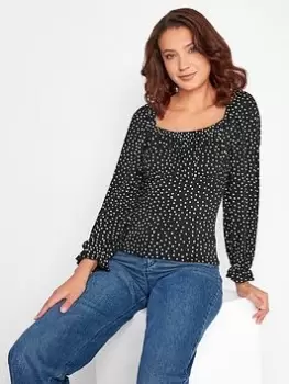 Image of Long Tall Sally Square Neck Polka Dot Print Top - Black, Size 14, Women