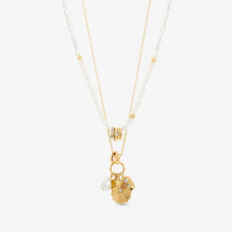 Image of Mood Gold Plated Multi Row Charm Pearl Necklace Chain Necklaces One Size Gold 70885010000