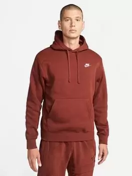 Image of Nike NSW Club Fleece Overhead Hoodie - Brown , Brown, Size L, Men