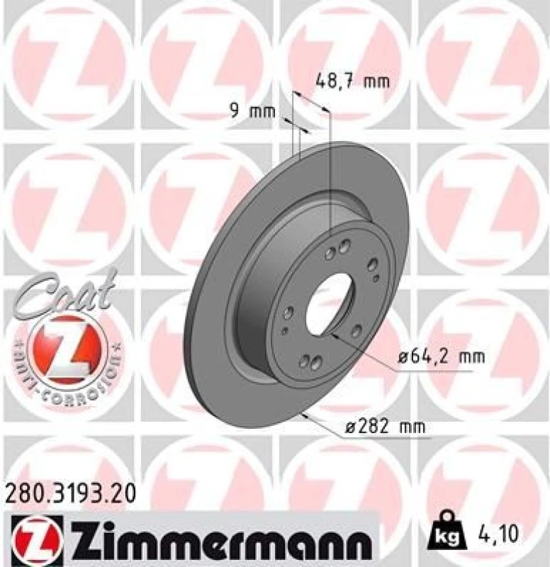 Image of ZIMMERMANN Brake disc ZIMMERMANN 280.3193.20