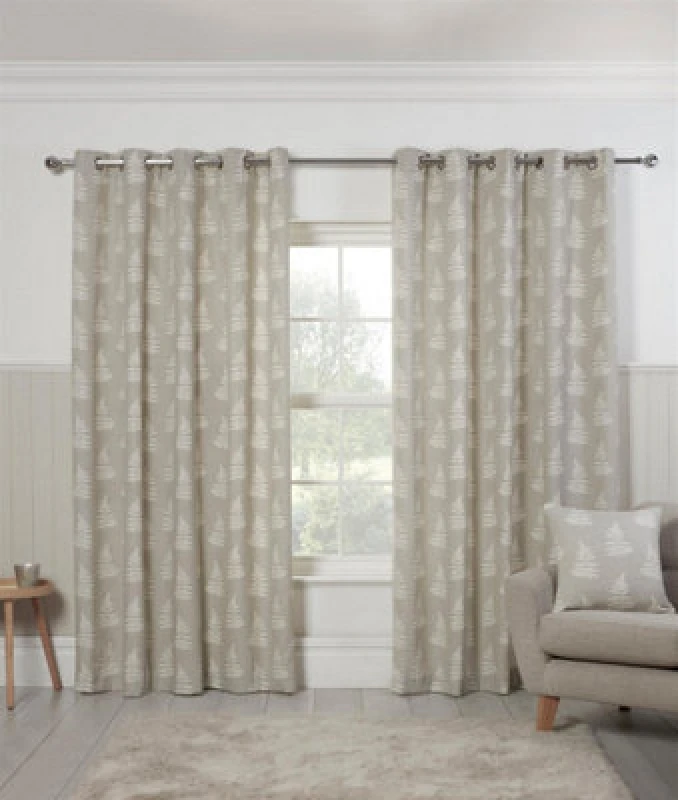 Image of Sundour Esher Fern Leaf Eyelet Curtains Grey