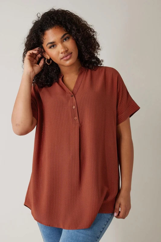 Image of Evans Woven Check Blouse Brown