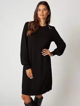 Image of Wallis Knitted Swing Dress - Black, Size L, Women
