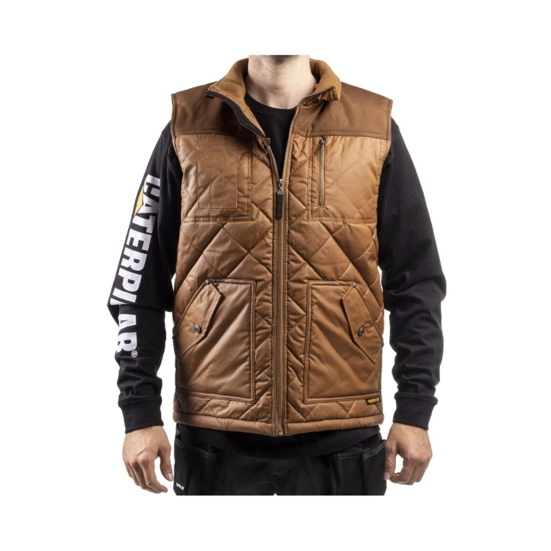 Image of Caterpillar Waxed Cotton Vest - Brown Brown Lge