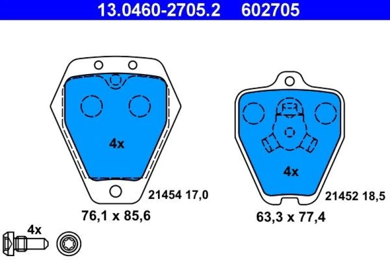 Image of ATE 13.0460-2705.2 Brake pad set excl. wear warning contact, with brake caliper screws Brake Pad Set,disc brake (402)