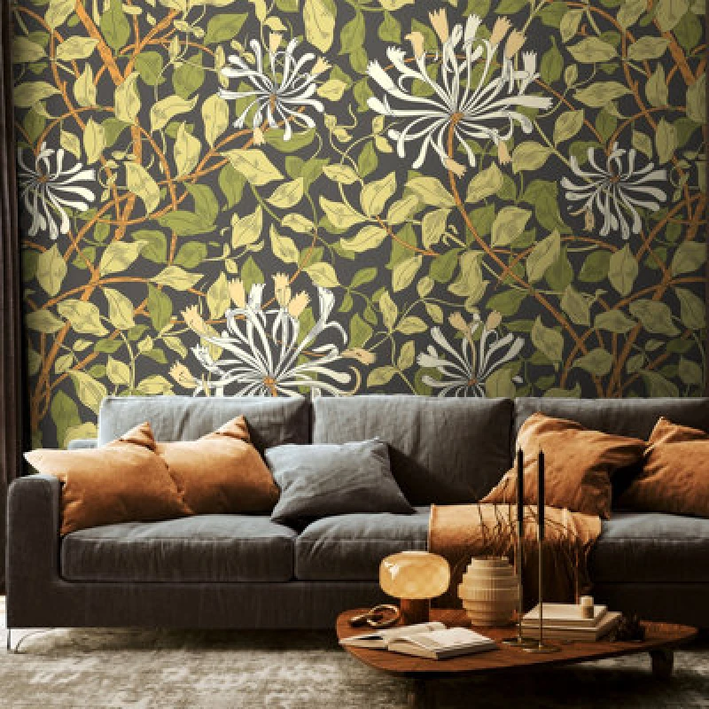 Image of Origin Murals Honeysuckle - Black And Olive Green Matt Smooth Paste The Wall Mural 350Cm Wide X 280Cm High