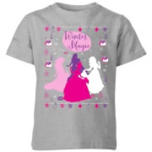 Image of Disney Princess Silhouettes Kids Christmas T-Shirt - Grey - 11-12 Years
