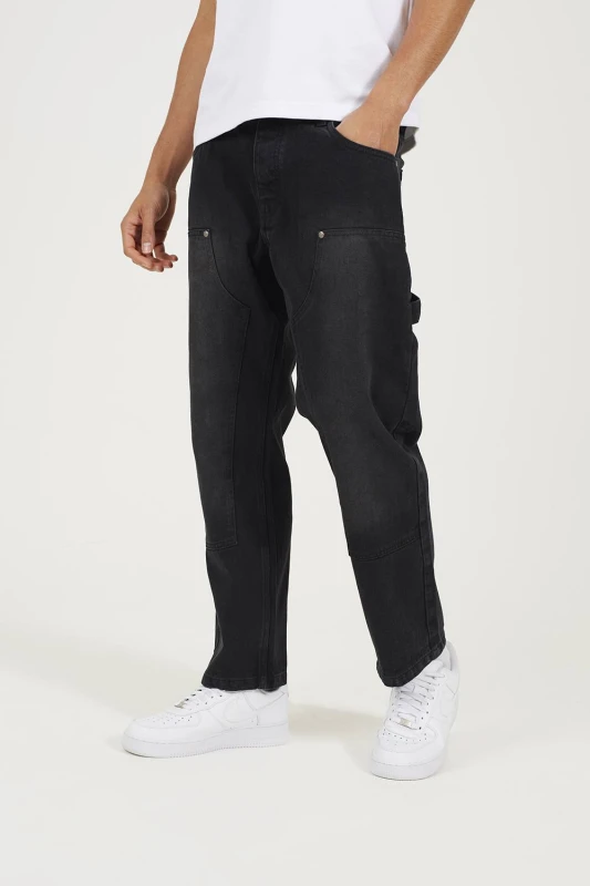 Image of Brave Soul Mens Loose Fit Carpenter Style Denim Jeans in Charcoal Size: 30R Charcoal Male 30R