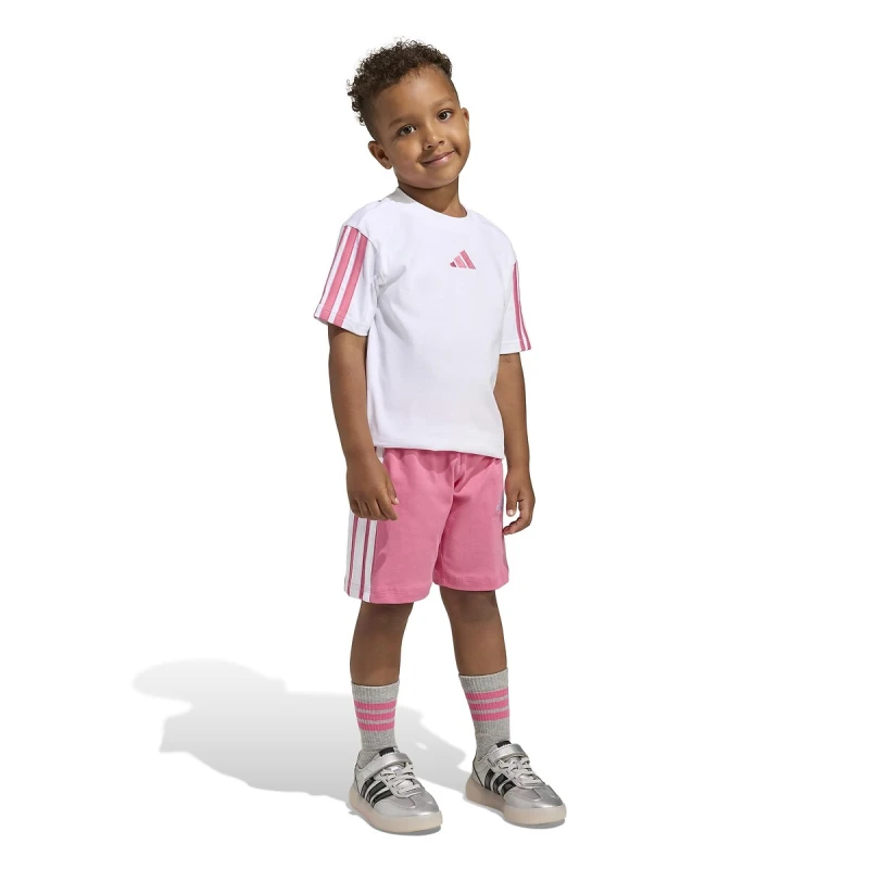 Image of Adidas SPORTSWEAR T-Shirt/Shorts Outfit white/pink Cotton 4/5Y (102 to 108CM)