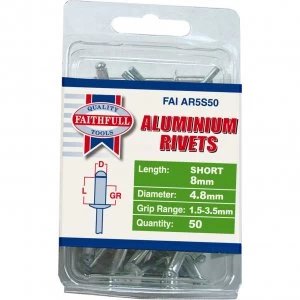 image of Faithfull Aluminium Pop Rivets 4.8mm 8mm Pack of 50