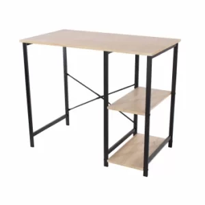 image of Loft Home Office study desk with side storage, oak effect top with Black metal legs