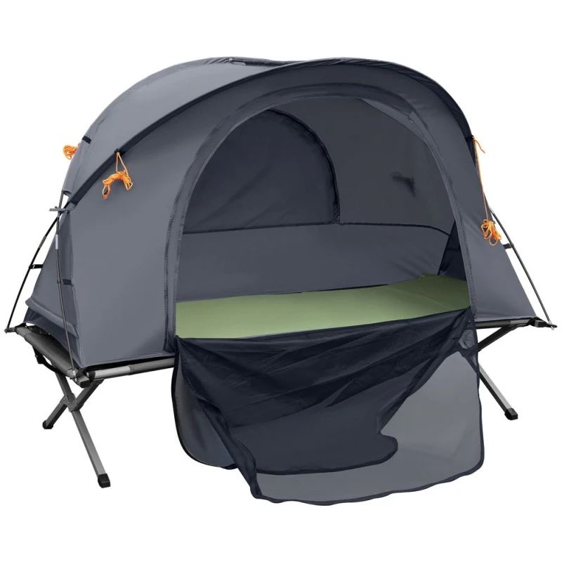 Image of Outsunny 1 Person Camping Tent Cot with Self-Inflating Air Mattress, Carry Bag Grey