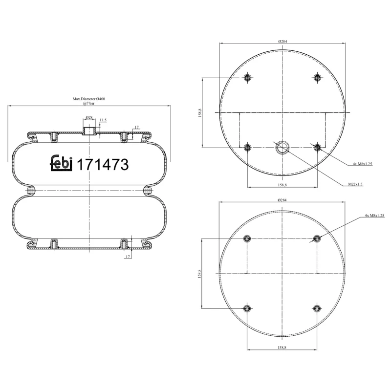 Image of FEBI BILSTEIN 171473 Boot, air suspension non-steered trailing axle Boot,air suspension (324)