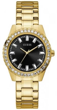 Guess Sparkler Womens Gold Plated Bracelet Black Sunray Watch