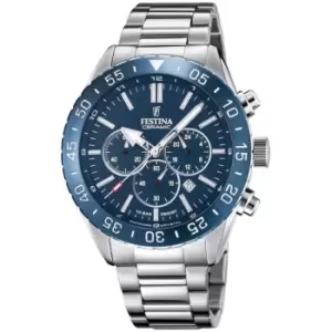 image of Mens Festina Chronograph Silver Blue Dial Watch