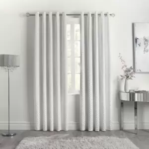 Image of By Caprice Home Faye Art Deco Tufted Chevron Eyelet Curtains, Ivory, 66 x 90 Inch