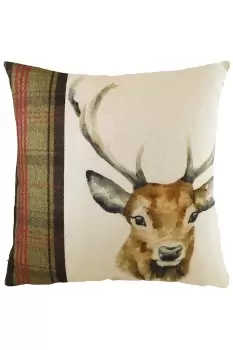 Image of Hessian Stag Hand-Painted Printed Cushion