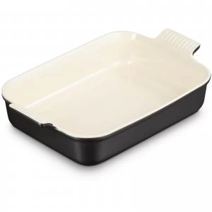 Image of Le Creuset Stoneware Large Heritage Rectangular Roasting Dish - 32cm - Satin Black