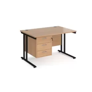 Image of Office Desk Rectangular Desk 1200mm With Pedestal Beech Top With Black Frame 800mm Depth Maestro 25 MC12P3KB
